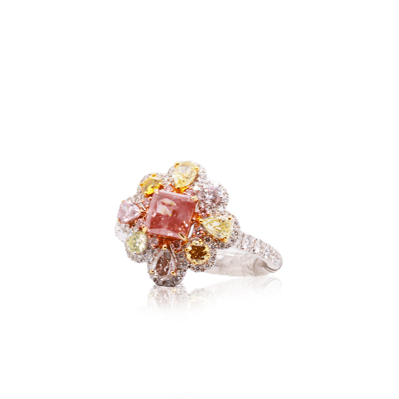 GIA Certifed 1.03CT Fancy Intense Orange-Pink Diamond Ring