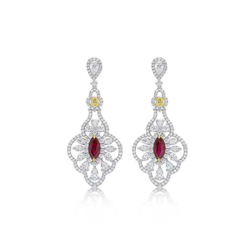 GIA Certified 2.17CT Pigeon Blood Ruby & Diamond Earring