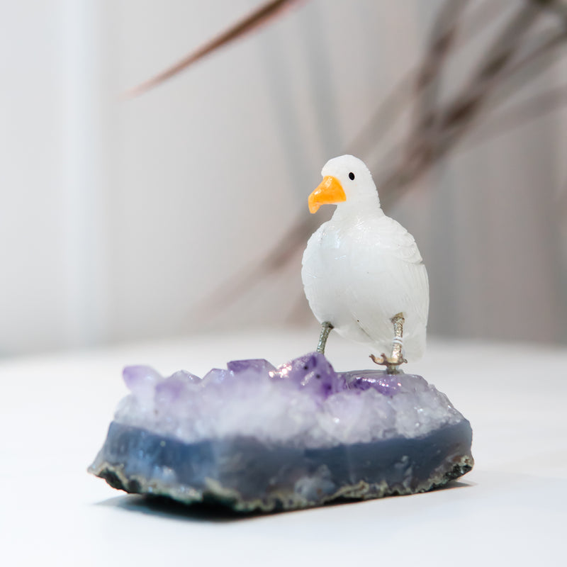 Dolomite Duck with Amethyst Base
