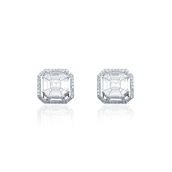 Asscher illusion Diamond Earrings