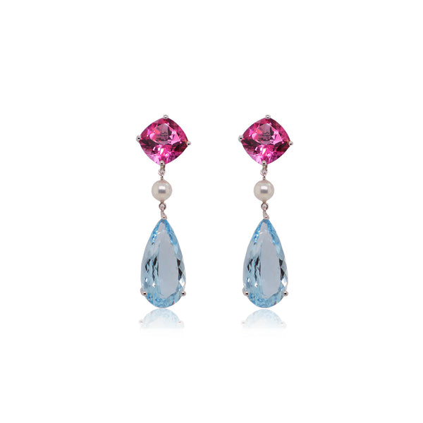 Aquamarine & Pink Topaz Earring