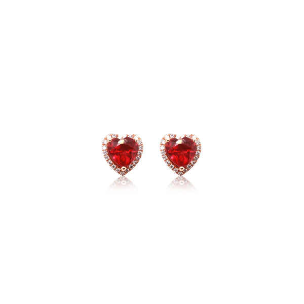 Heart Ruby & Diamond Earrings