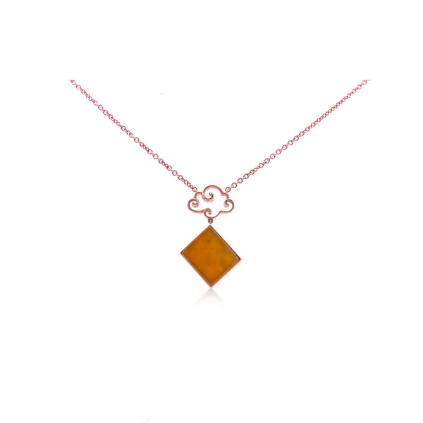 Brown Square Jade with Cloud Necklace