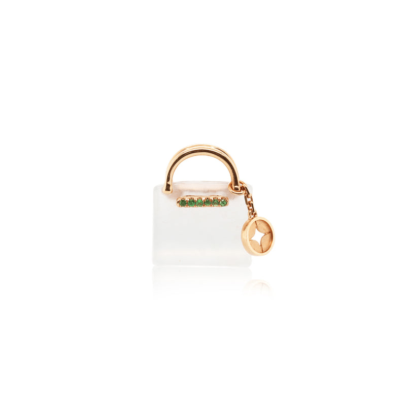 Handbag with Love Coin Charm Green Sapphire Pendant