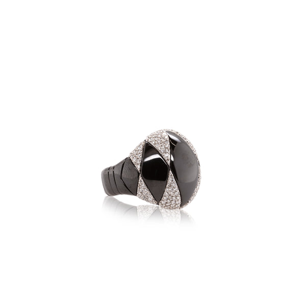 Black Ceramic Ring with 3 White Diamond Element