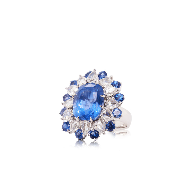 GRS Certified 13.00CT Unheated Ceylon Cushion Blue Sapphire Ring
