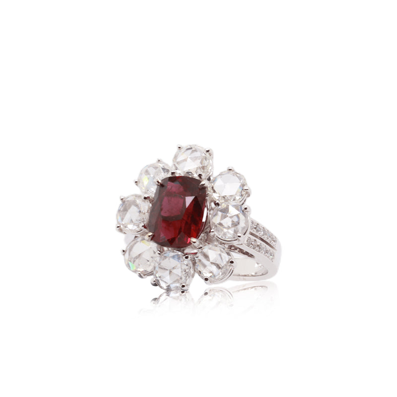 GRS Certified Unheated Cushion Deep Red Ruby Ring