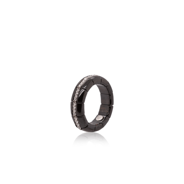 Black Polished ceramic Ring with full bars in White Diamond