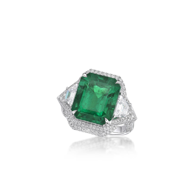 GRS Certified 8.73CT Vivid Green Emerald Ring