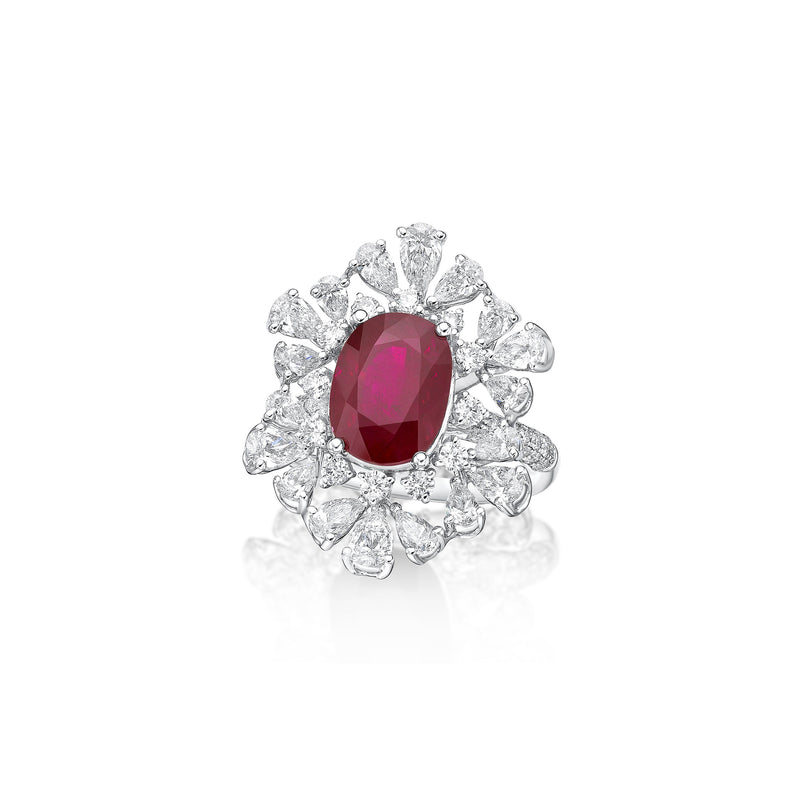 GRS Certified 4.02CT Vivid Red Ruby Ring